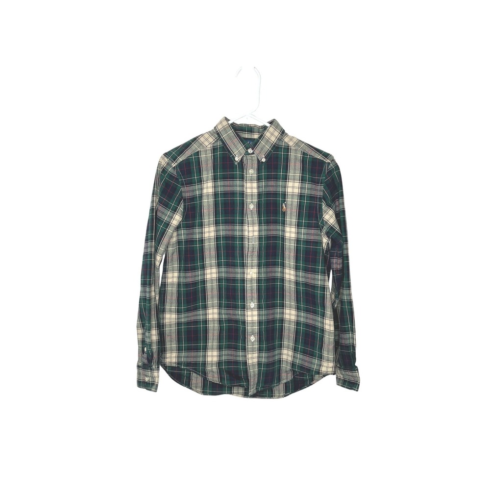 Polo Ralph Lauren Plaid Long Sleeve Button Down Green Blue Boys Large (14-16)